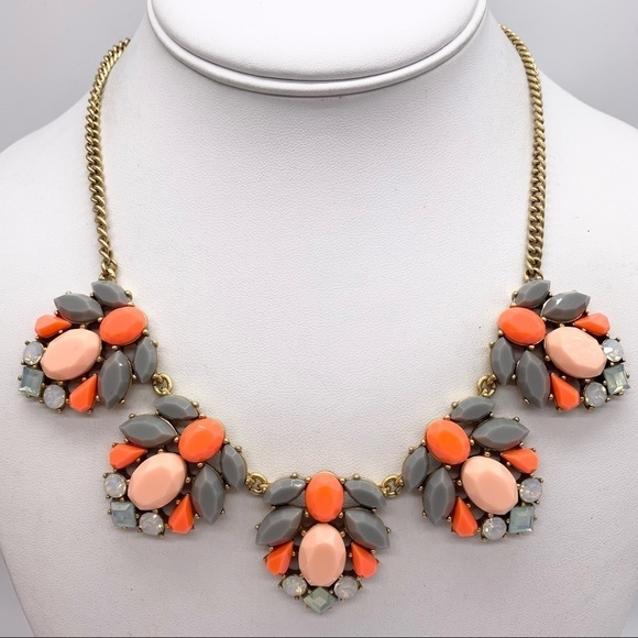 J. Crew Jewelry - J. Crew Gray & Orange Jeweled Necklace
